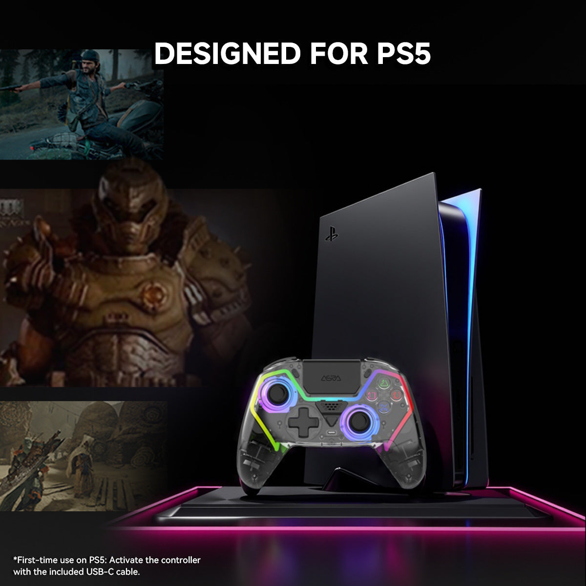 PS5 wireless bluetooth, gamepad, RGB macro programming, android ios pc, steam, macp5, console controller